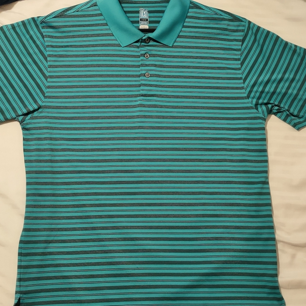 Men's Large Striped Polo Shirt - Teal and Black